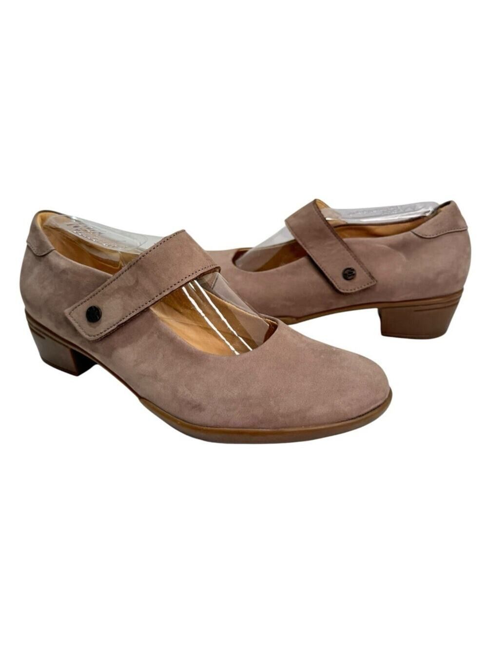Hartjes XS Women's 8.5 Taupe Nubuck Mary Jane Leather Block Heel City Shoe $265